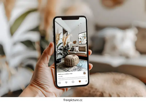 Hand Holding Phone Showing Interior Design
