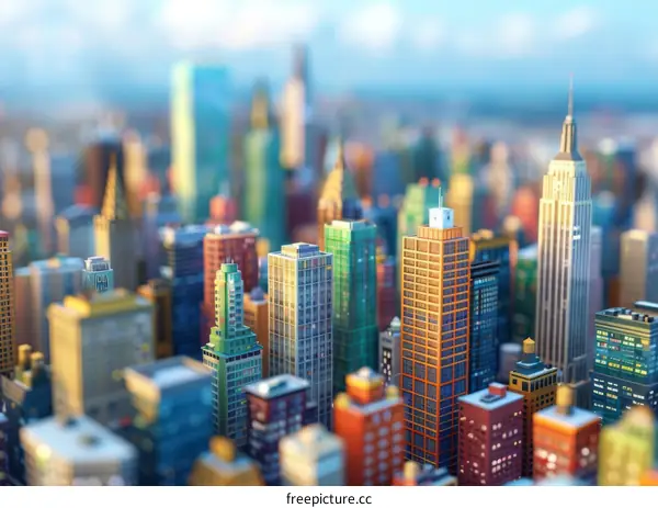 Colorful Tiny 3D Cityscape with Skyscrapers