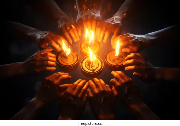 Hands Holding Fire In The Darkness