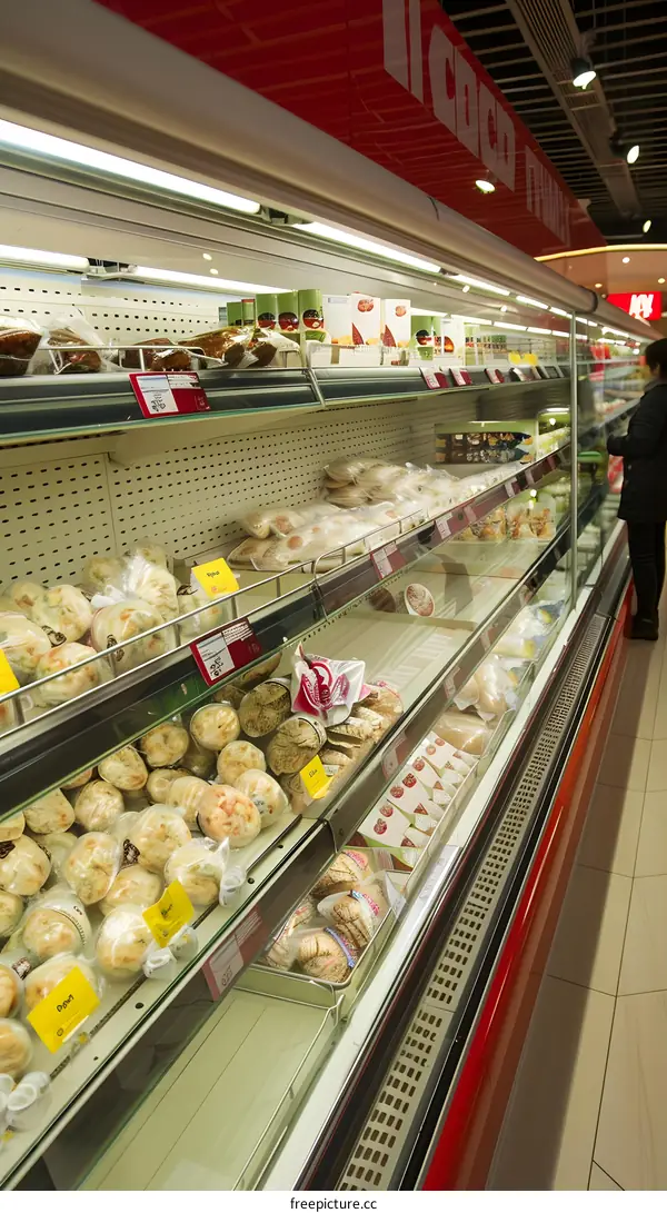 Variety of Pastries and Baked Goods on Display in a Grocery Store