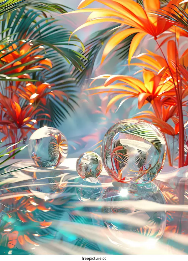 Tropical Glass Sphere Tropical Paradise Scene