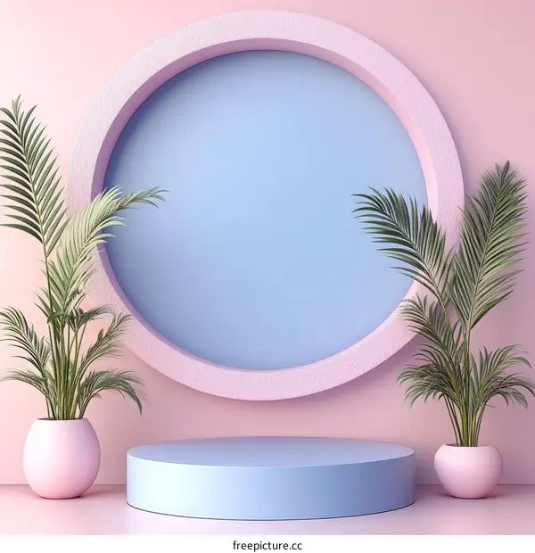 Pastel Circle Display Podium with Plants