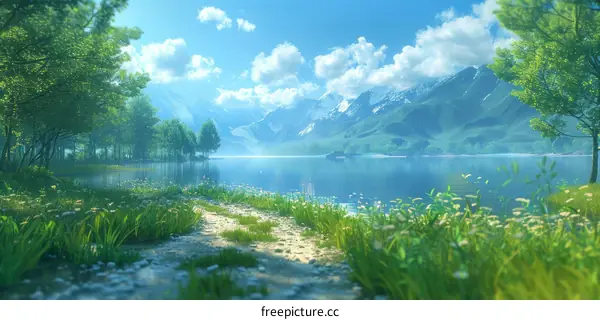 Fantasy Landscape with Mountains, Lake, and Forest
