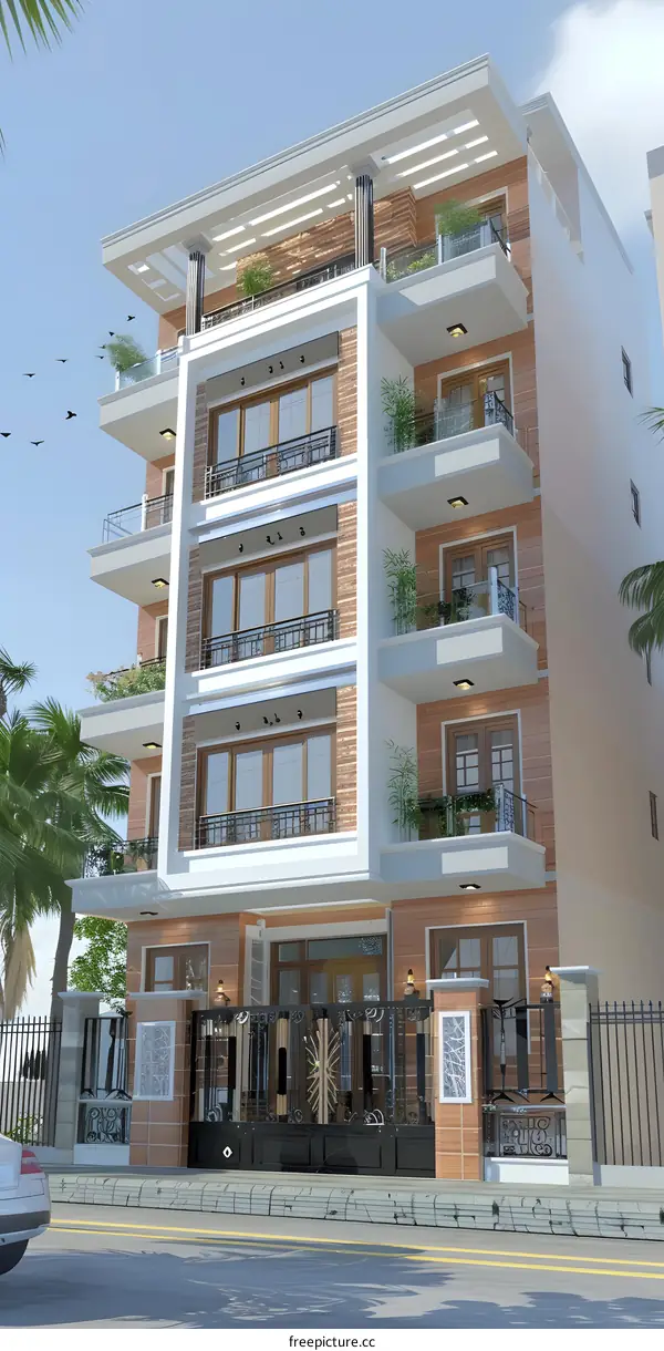 Modern Exterior Design of a Multi-Story Building with Balconies