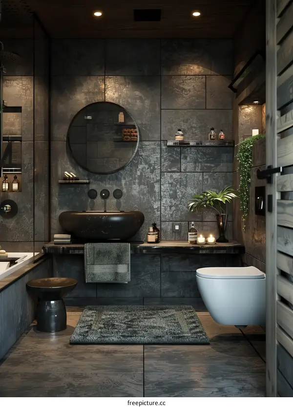 Modern Contemporary Bathroom with Black Tiles