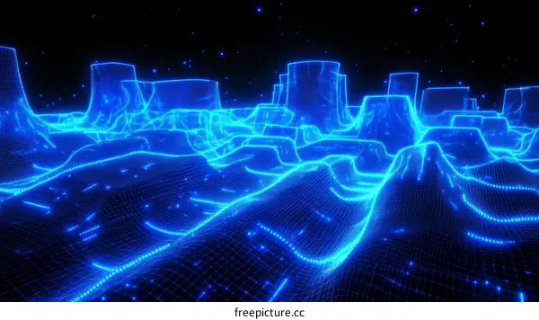 Abstract Neon Cityscape Wireframe Design