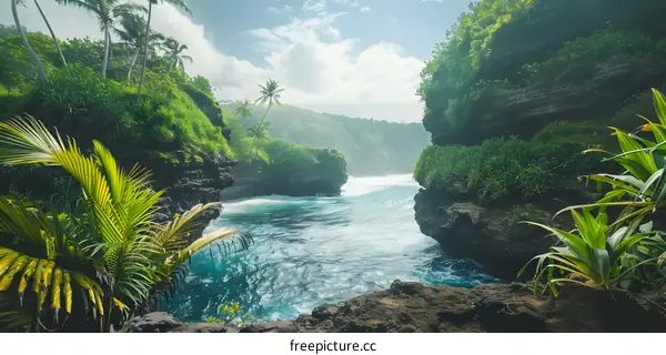 Tropical Paradise Hidden Cove With Lush Greenery