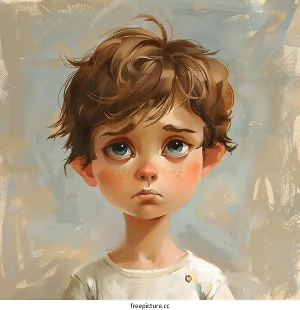 sad boy with freckles