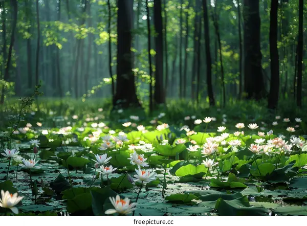 Water Lilies in the Forest Pond