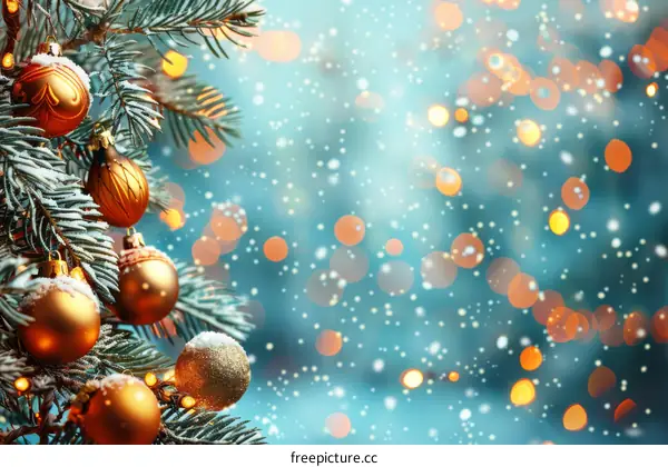 Golden Christmas Tree Balls and Lights