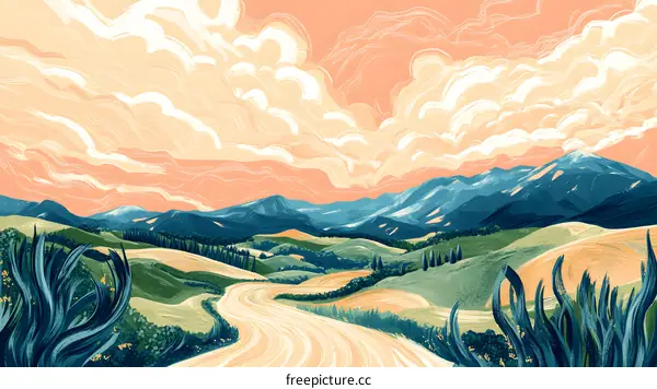 Beautiful Countryside Landscape With Winding Road