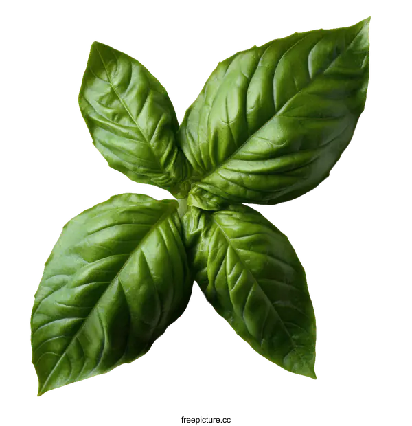 [Transparent Background PNG]Close-up Fresh Basil Leaves Arrangement