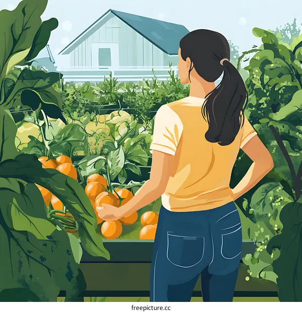 Woman Standing in Garden With Oranges