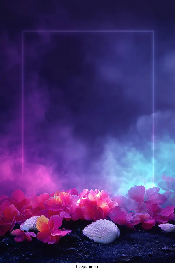 Neon Light Floral Seashell Arrangement