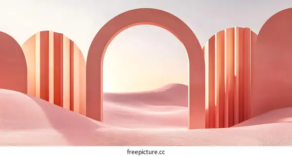Abstract Pink Archway Landscape Minimalist Design