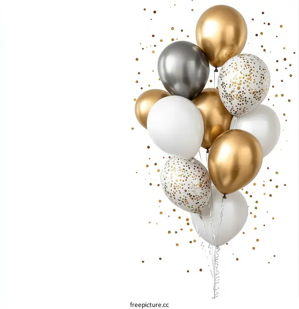 Bunch of Gold and Silver Balloons with Confetti