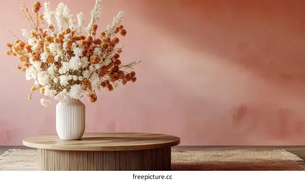 Dried Flower Arrangement on Wooden Table