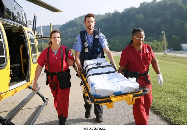 Medical Team Transporting Patient by Helicopter