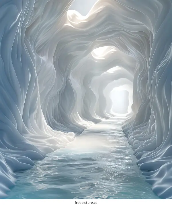 Glowing Ice Cave with River