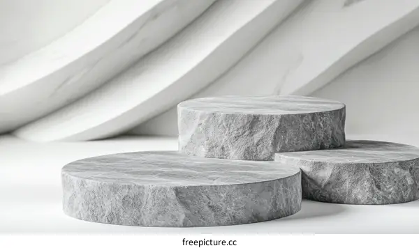 Three Grey Stone Pedestals on White Background