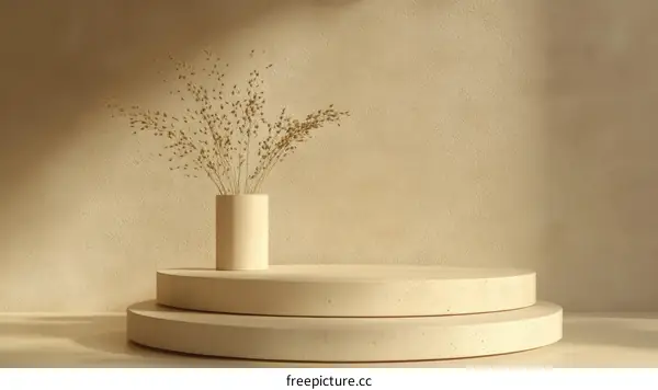 Beige Minimalist Display Podium with Dried Flowers