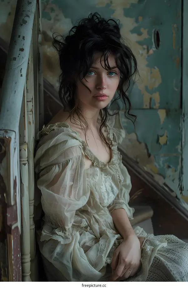 Portrait of a young woman in a vintage dress