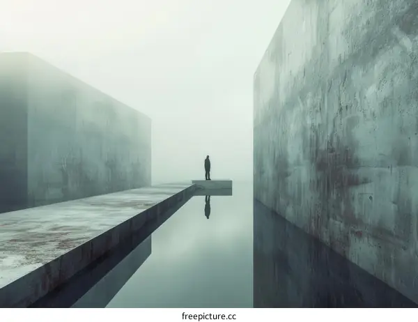 Man walking on a pier into the unknown