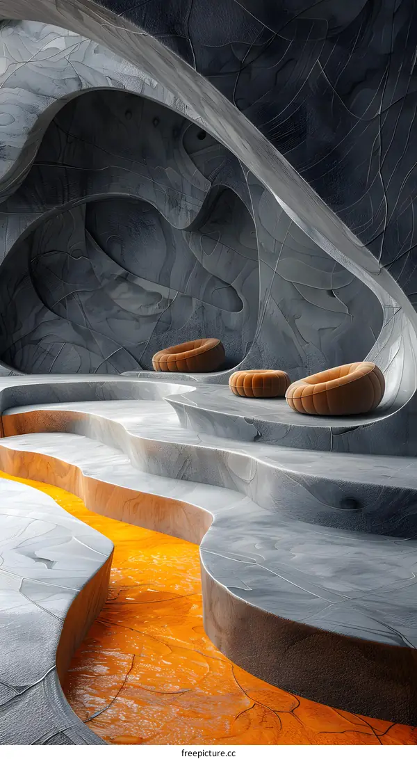 Modern furniture in a lava cave