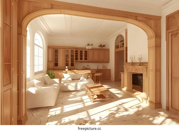 European style living room and kitchen interior design