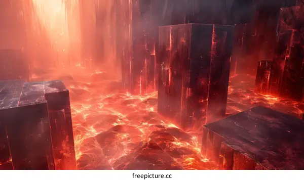 Lava Landscape with Floating Rocks