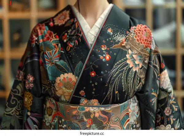 A woman wearing a kimono with floral patterns