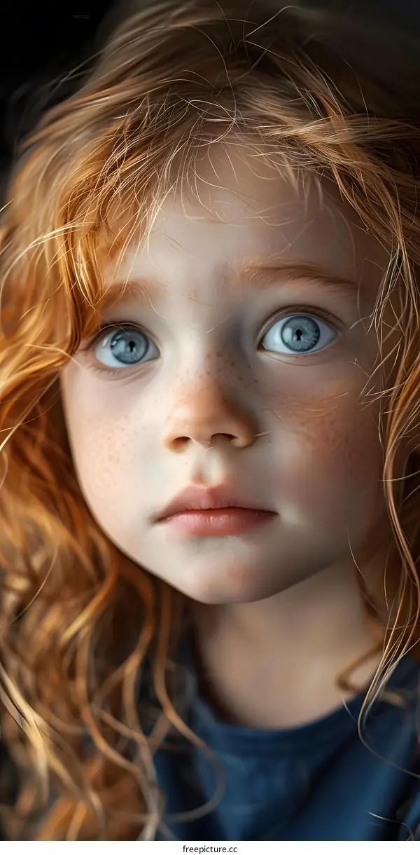 Portrait of a redheaded girl with blue eyes