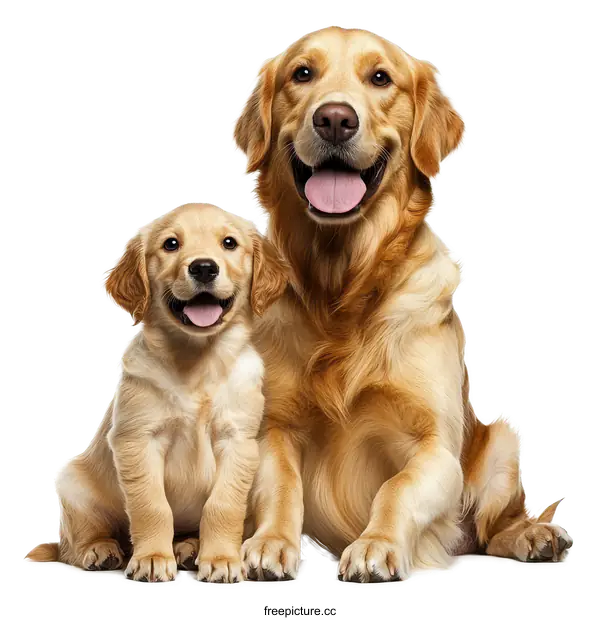 [Transparent Background PNG]Golden Retriever Mother and Puppy Portrait