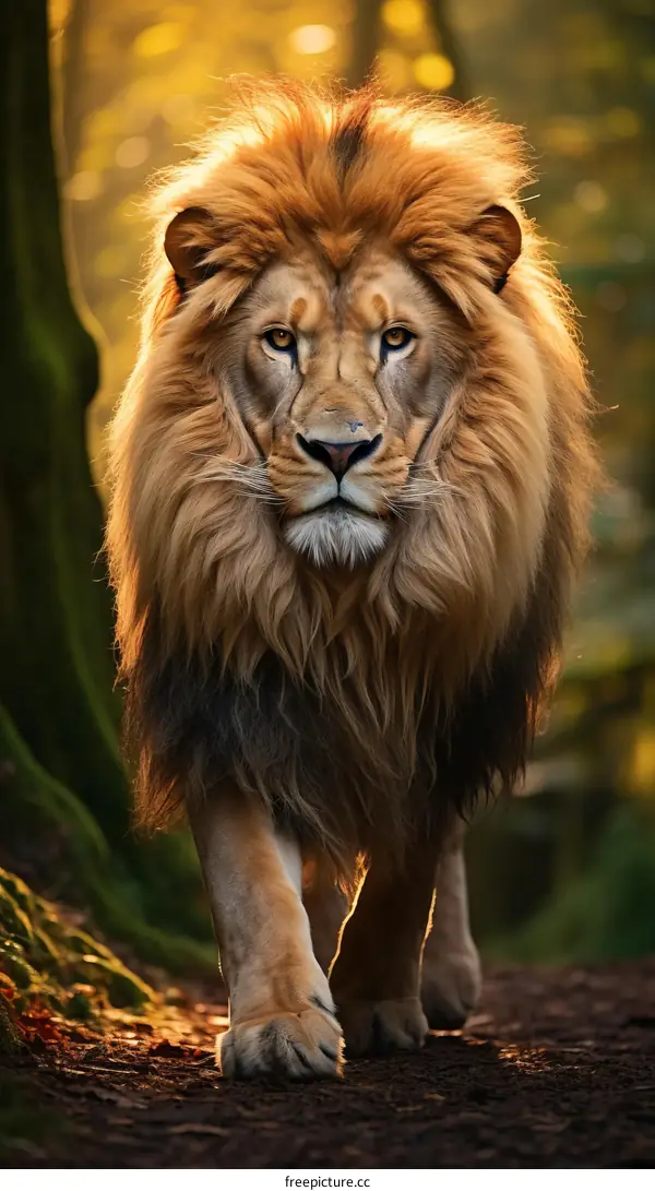 Lion walking in the forest