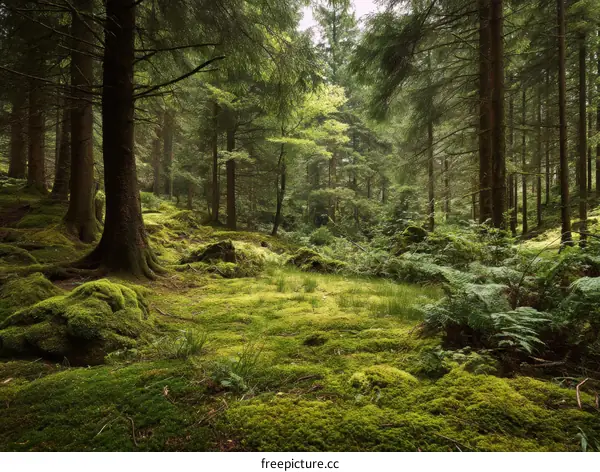 Mysterious Forest Floor Covered in Moss