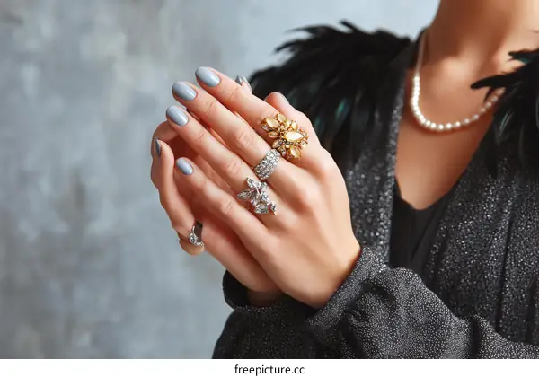 Elegant Hands with Exquisite Rings and Pearls