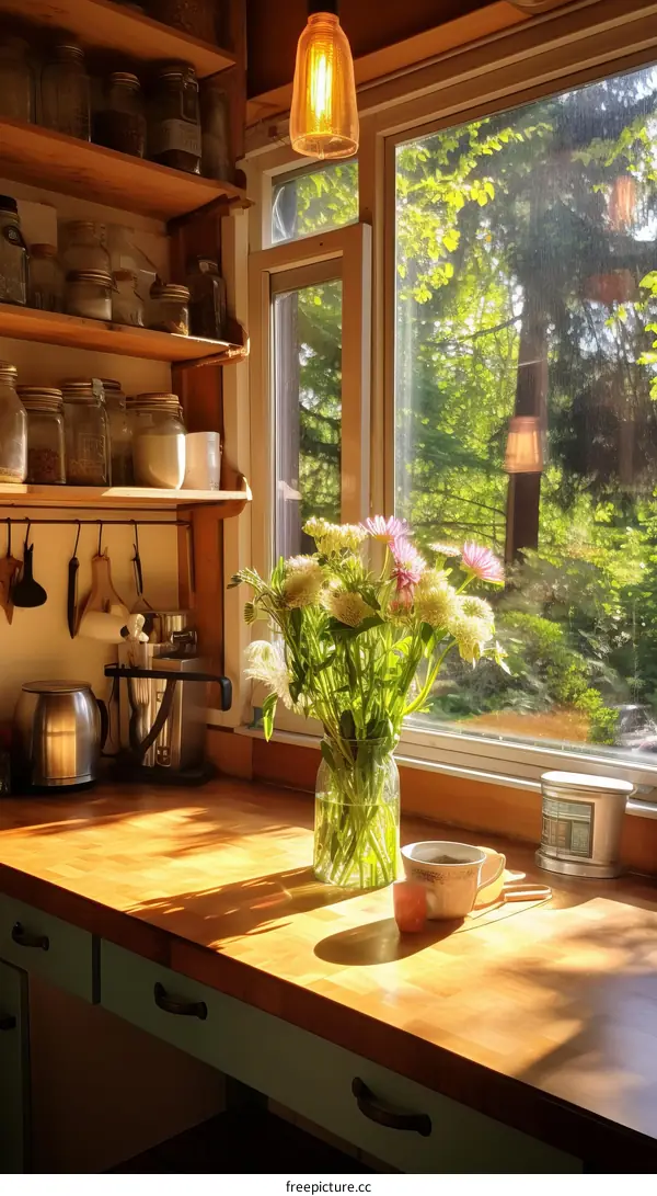 A Still Life of Flowers in a Glass Vase by the Window