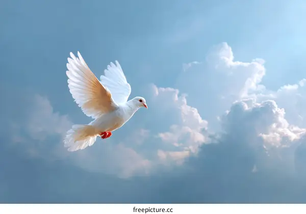 White Dove Soaring in a Beautiful Sky
