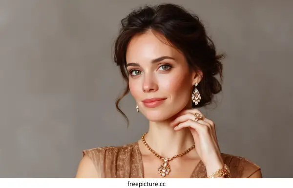 Elegant Woman with Luxurious Jewelry Close-up Portrait