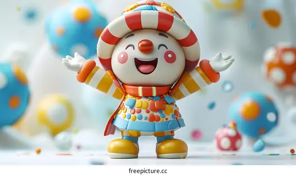 A cute clown toy with a big smile and colorful hat