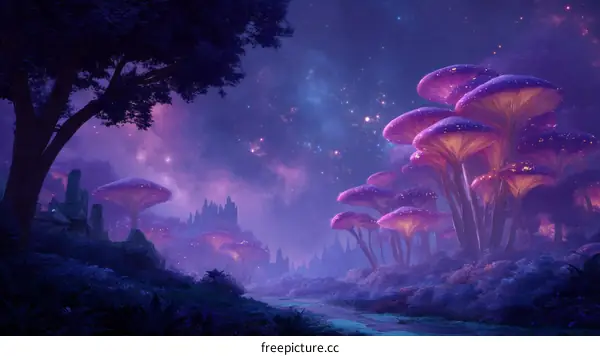 Enchanted Mushroom Forest at Night