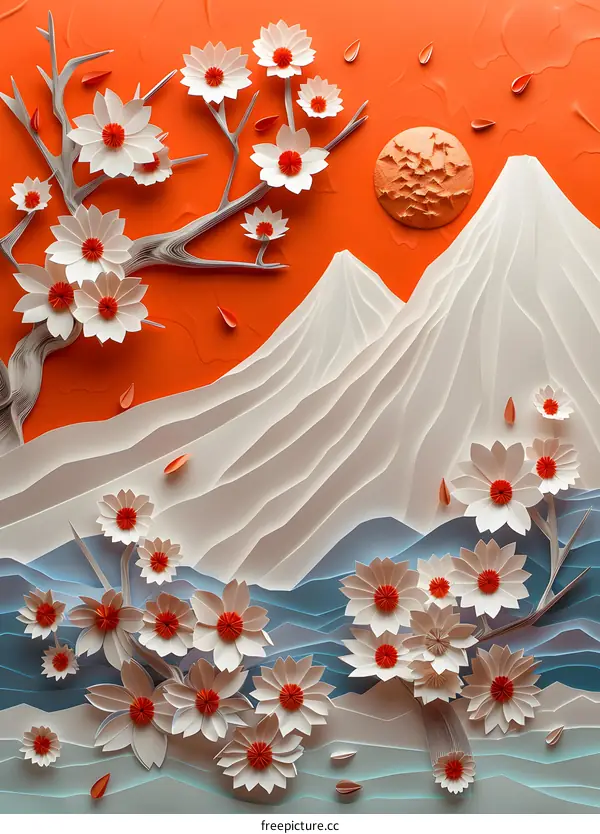 Mount Fuji with cherry blossoms in the foreground