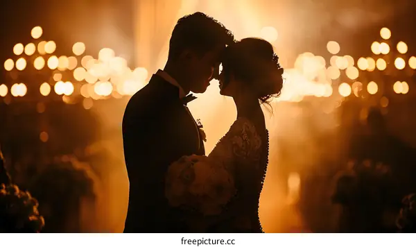 Silhouette of a couple at their wedding