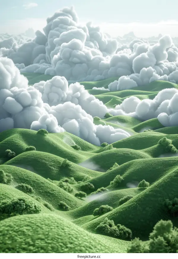 Rolling Green Hills with Clouds