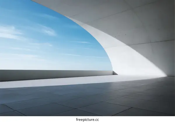 Modern Architectural Design with Curved Concrete Structure and Clear Sky