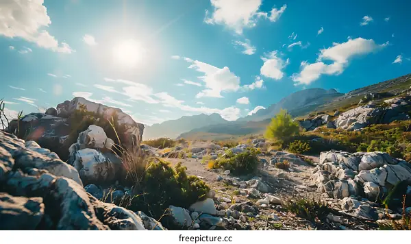 Rocky Mountain Landscape With Bright Blue Sky