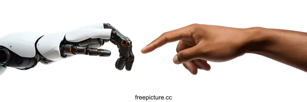 [Transparent Background PNG]Human and Robot Hands Touching