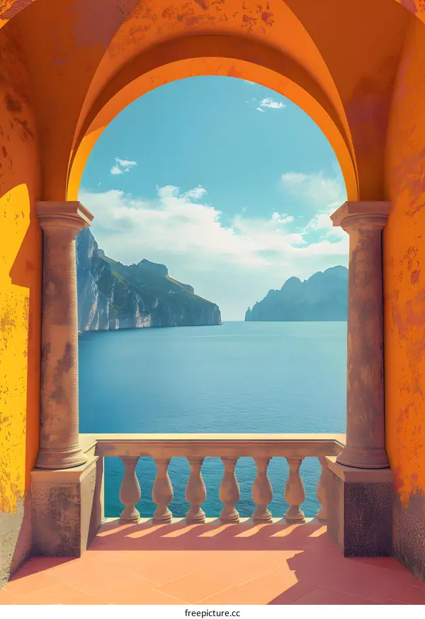 Balcony View of Sea with Mountains and Sky