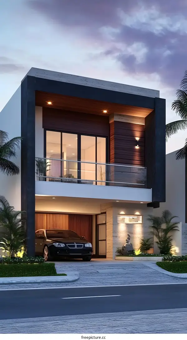 Modern Two Story Home with Balcony and Garage