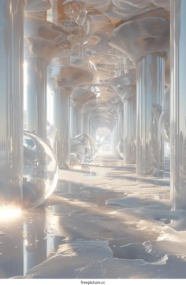 Futuristic Sci-Fi Corridor of Crystal & Glass